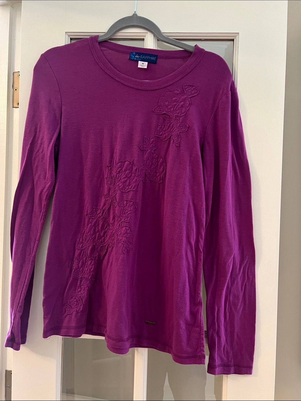 koi Long Sleeve Embroidered Crew Neck Top in Deep Magenta